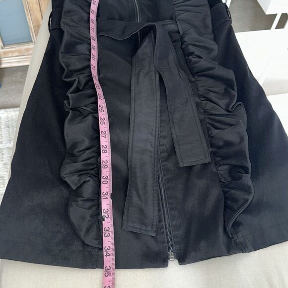 Samuel Dong Mini Dress Front Zipper Moldable Ruffled Belted Taffeta Black Size S - Picture 8 of 13